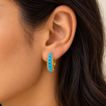 Load image into Gallery viewer, EHZ57696TQ. 14K Solid Gold Turquoise Hoops