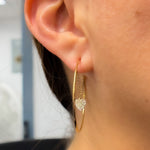 Load image into Gallery viewer, Yellow Gold Diamond Heart Dangle Hoops Earrings