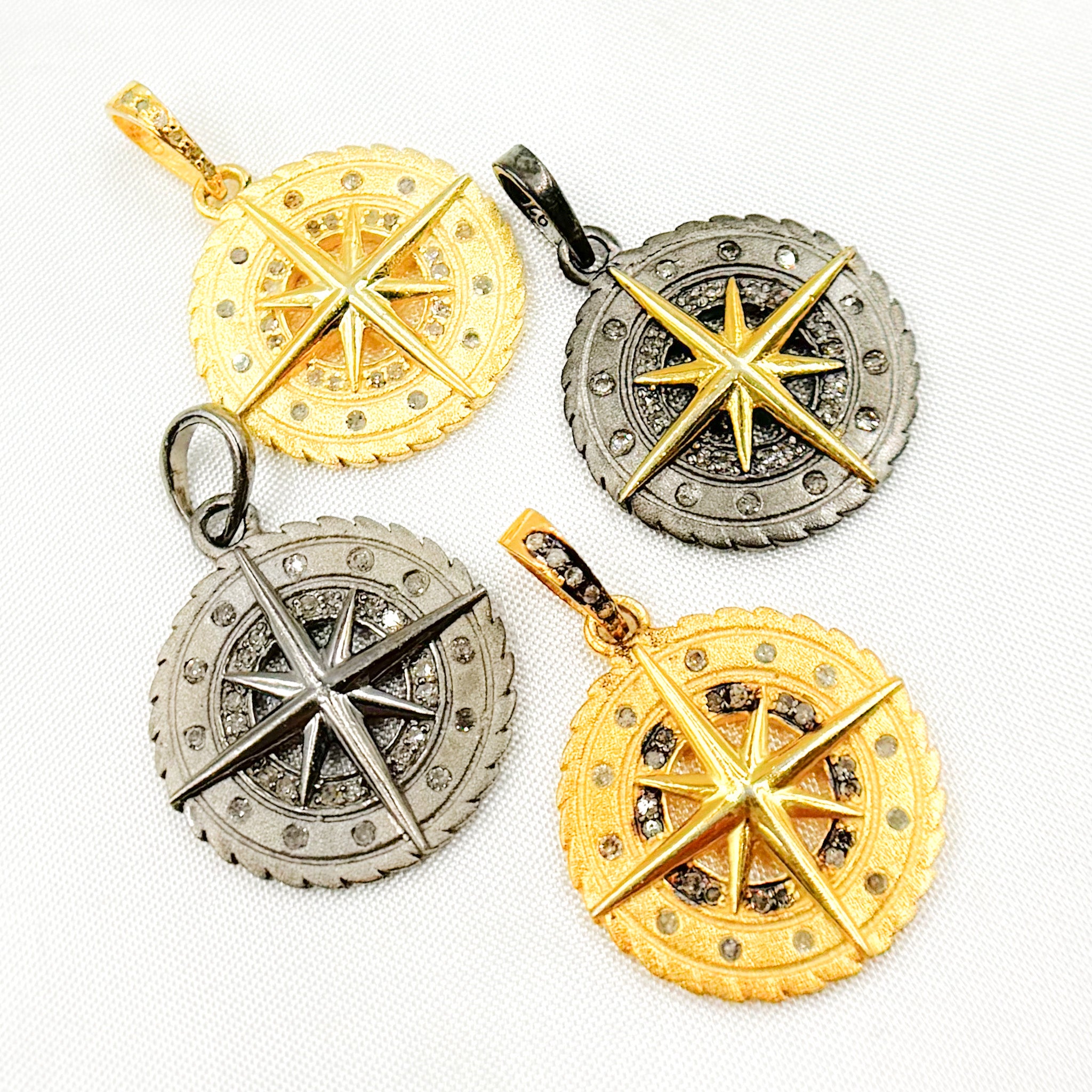 Diamond Sterling Silver Nautical Compass Pendant