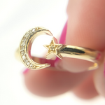 Load image into Gallery viewer, 14K Solid Gold Diamond Moon & Star Ring.