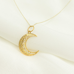 Load image into Gallery viewer, GDP243. 14K Solid Gold with Diamonds Moon Shape Charm