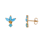 Load image into Gallery viewer, 14K Solid Yellow Gold Diamond and Turquoise Heart Stud Earrings