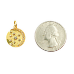 Load image into Gallery viewer, 14K Solid Gold with Diamonds Circle Charm with Moon and Dots in the Center. GDP252