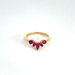 Load image into Gallery viewer, 14k Solid Yellow Gold Ruby Flower Ring.
