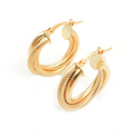 Load image into Gallery viewer, 14K Solid Gold Smooth and Textured Twisted Triple Hollow Hoop Earring