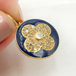 Load image into Gallery viewer, A collection of round flower pendants with gemstone centers, featuring a combination of black, gold, and silver colors, and diamond accents.