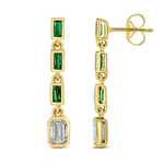 Load image into Gallery viewer, 14k Solid Gold Diamond and Emerald Dangle Rectangle Earrings