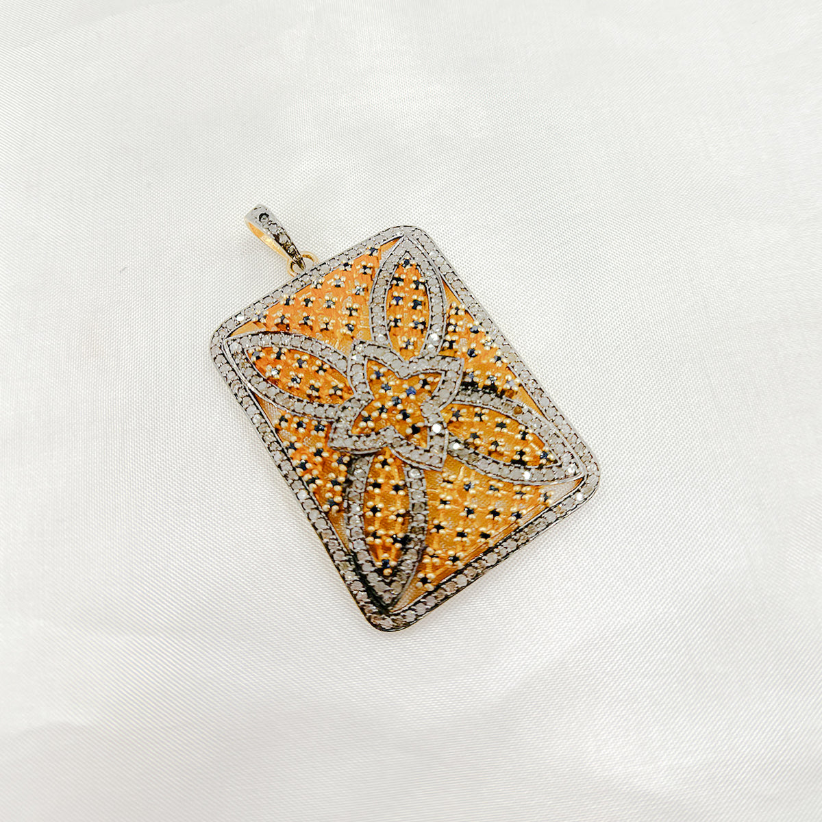 DP159. Diamond Sterling Silver Rectangle Pendant with Gemstone