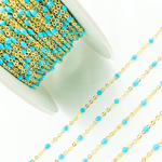 Load image into Gallery viewer, 14K Solid Yellow Gold Enamel Turquoise Color Cable Chain.  30KFBTF14Y
