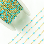 Load image into Gallery viewer, 14K Solid Yellow Gold Enamel Turquoise Color Cable Chain