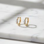 Load image into Gallery viewer, EHE57395. 14K Solid Yellow Gold Diamond Hoop Earrings