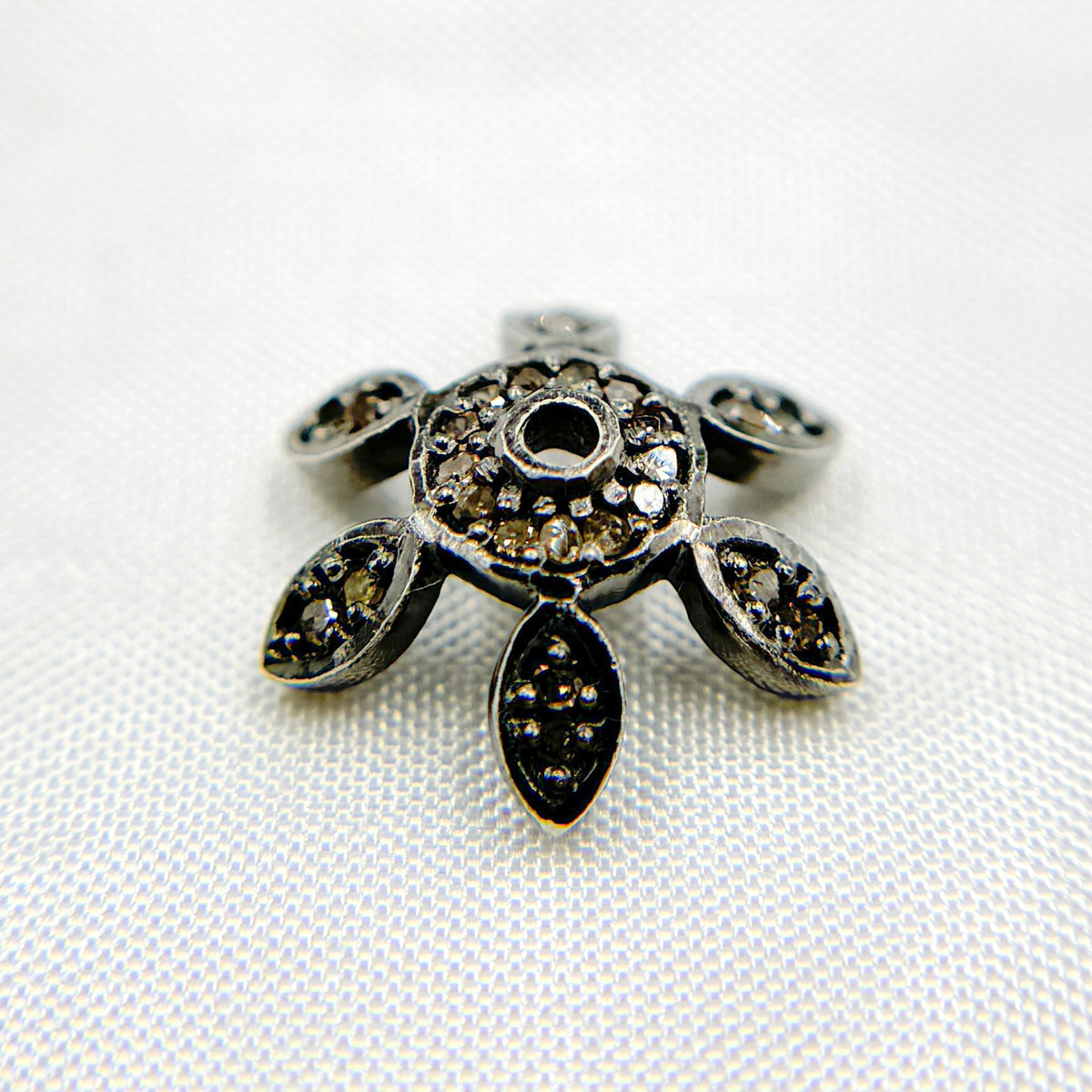 DC759. Diamond & Sterling Silver Flower Bead Cap