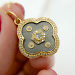 Load image into Gallery viewer, KSG56. 14k Solid Gold and Sterling Silver Black Rhodium Clover Charm