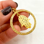 Load image into Gallery viewer, Diamond Sterling Silver Round Hamsa Pendant