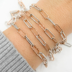 Load image into Gallery viewer, Rose Gold Plated & Sterling Silver Smooth & Diamond Cut Paperclip Chain