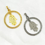 Load image into Gallery viewer, Silver Round Hamsa Pendant