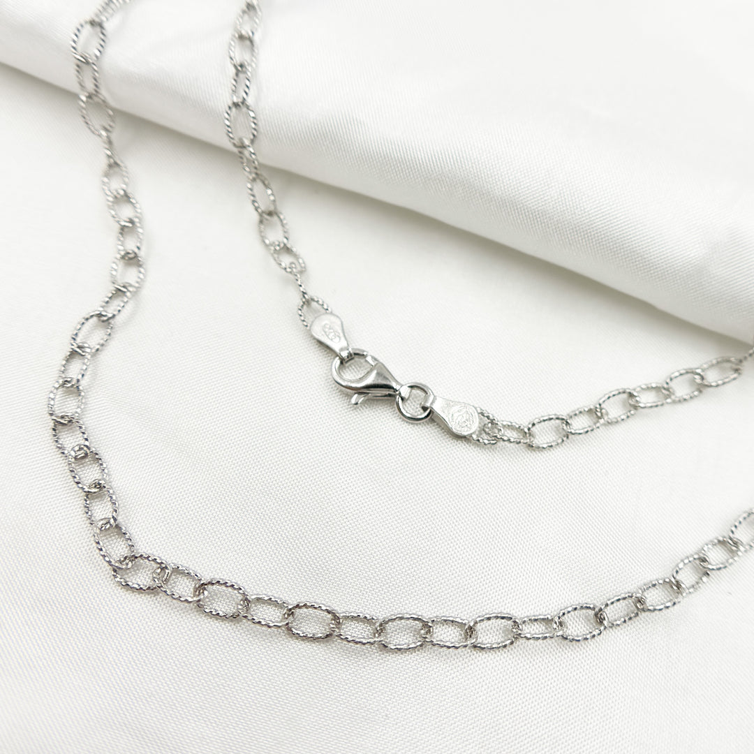 White Rhodium 925 Sterling Silver Textured Cable Necklace. 80DRH