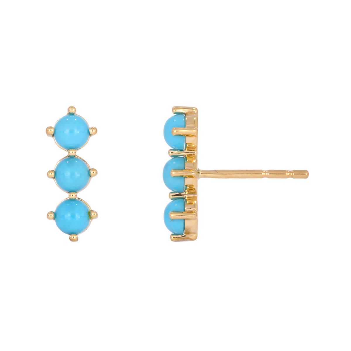 14K Solid Gold Turquoise Bar Stud Earring