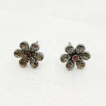 Load image into Gallery viewer, DE058. Diamond and Gemstones Sterling Silver Flower Studs