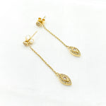 Load image into Gallery viewer, EFE52070. 14K Solid Yellow Gold Diamond Eye Dangle Stud Earring