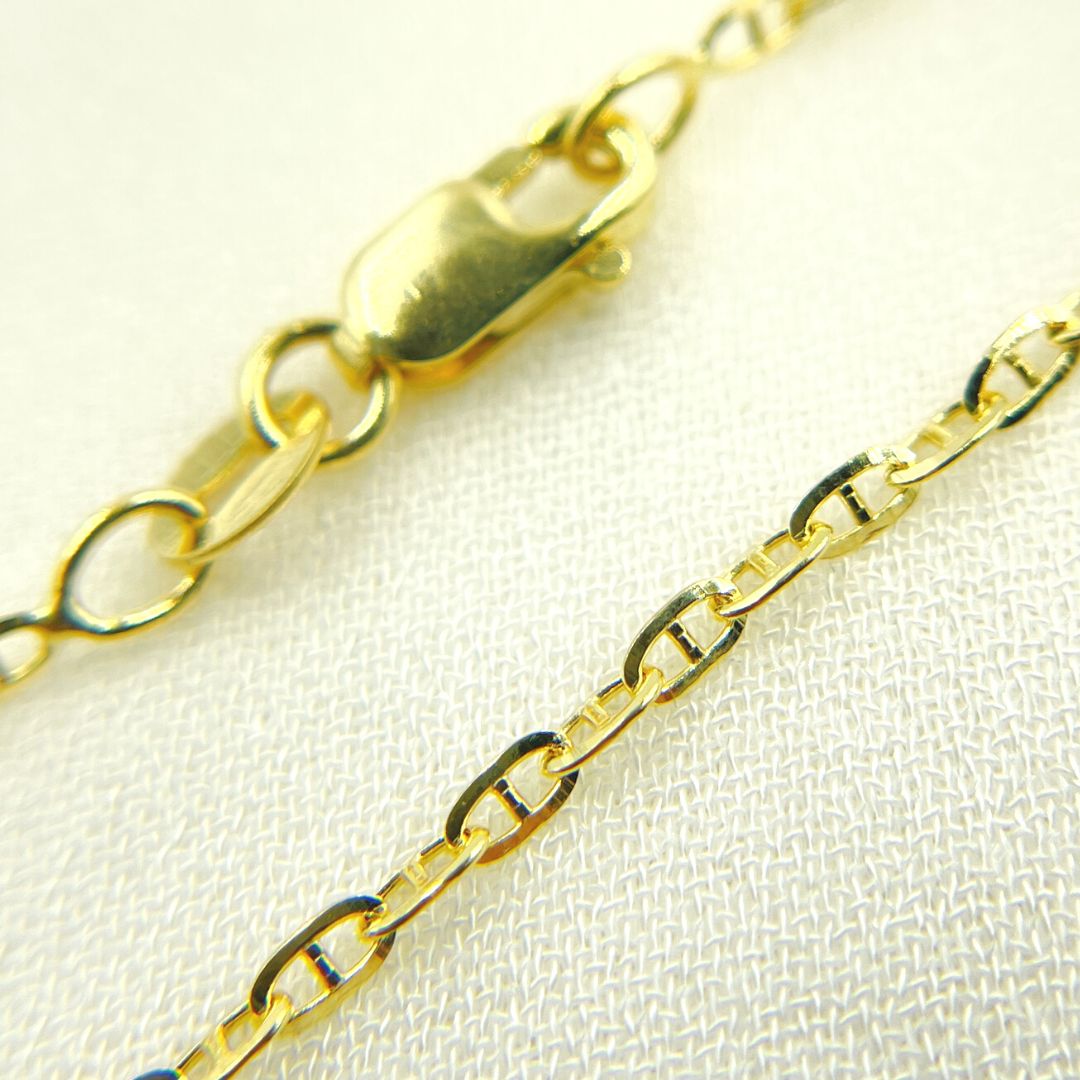 14K Solid Gold Diamond Cut Marina Link Chain