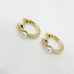 Load image into Gallery viewer, HP400806. 14K Solid Yellow Gold Diamond and Pearl Huggies