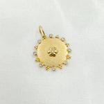 Load image into Gallery viewer, 14K Solid Gold Circle Charm with Flower in the Center in Diamond and Gemstones. GDP525