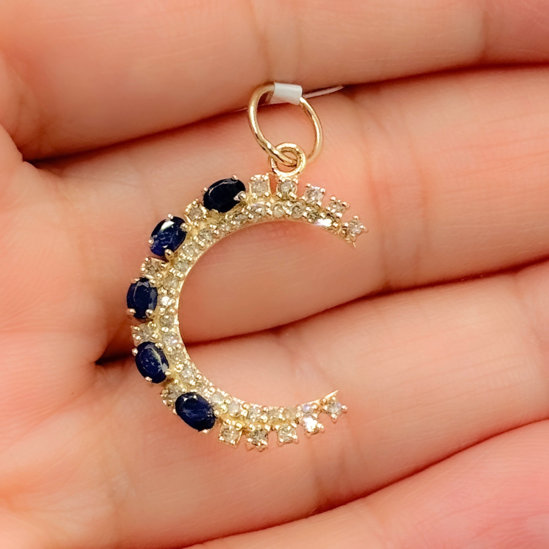 Shop 14K Solid Gold Moon Charm with Diamonds and Gemstones