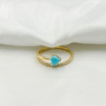 Load image into Gallery viewer, 14K Solid Gold Diamond and Turquoise Overlap Heart Ring.