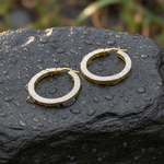 Load image into Gallery viewer, GER40. 14K Yellow and White Gold Earrings Round Shape Hoop with Texture