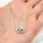 Load image into Gallery viewer, NFG71492TQ. 14K Solid Gold Diamond and Turquoise Eye Necklace