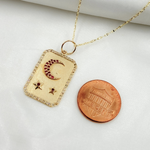 Load image into Gallery viewer, 14K Solid Gold Rectangular Charm with Moon and Stars in Diamond and Gemstones. GDP526