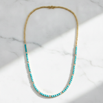 Load image into Gallery viewer, NFJ72366TQ. 14K Solid Gold Turquoise and Diamond Tennis Necklace
