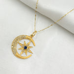 Load image into Gallery viewer, 14k Solid Gold Moon and Star Diamond and Blue Sapphire Charm. GDP304