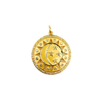 Load image into Gallery viewer, GDP110. 14K Solid Gold with Diamonds Circle Shape Sun and Stars Charm