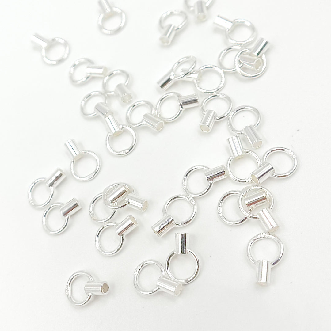 White Sterling Silver Crimp Endcap with Ring