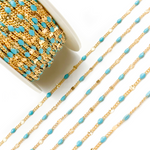 Load image into Gallery viewer, Gold Turquoise Color Enamel Marina Link Chain