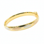 Load image into Gallery viewer, Bangle10. 14K Solid Gold Tri-Color Matte & Shinny Diamond Pattern Bangle
