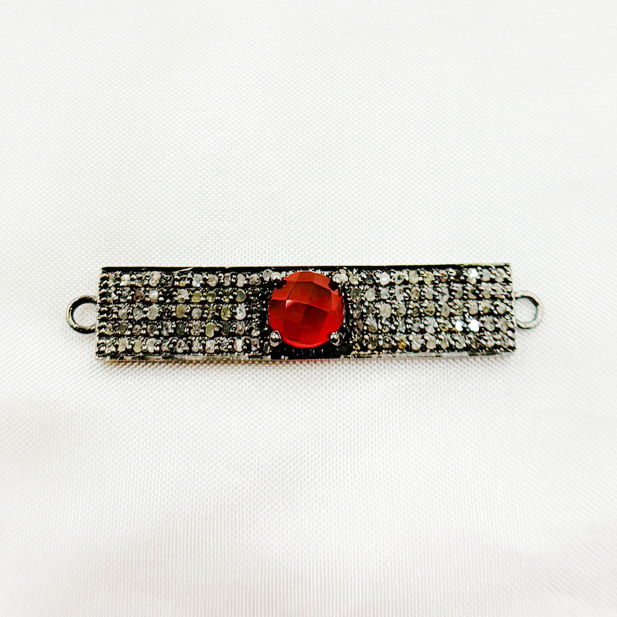 DC9. Silver Diamond and Gemstone Rectangle Connector