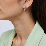 Load image into Gallery viewer, Gold Turquoise Heart Hoops
