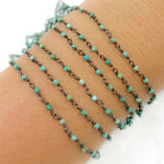 Load image into Gallery viewer, TRQ1. Black Rhodium 925 Sterling Silver and Natural Turquoise Wire Wrapped Bead Chain