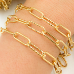Load image into Gallery viewer, Gold Plated 925 Sterling Silver Smooth & Dimond Cut Link Paperclip Chains