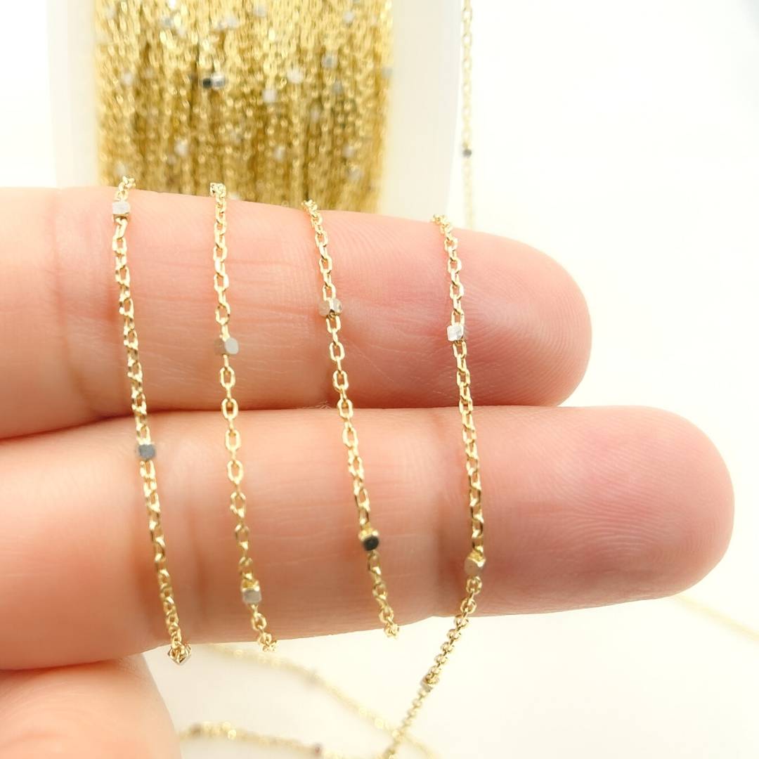14K Solid Gold Satellite Silver Gold Cube Unfinished Chain. 030R01TS4TP8BDBbyft