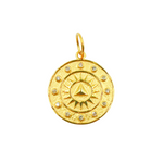 Load image into Gallery viewer, 14K Solid Gold with Diamonds Circle Shape Charm with Sun in the Center. GDP149