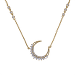 Load image into Gallery viewer, 14K Solid Yellow Gold Diamond Moon Necklace