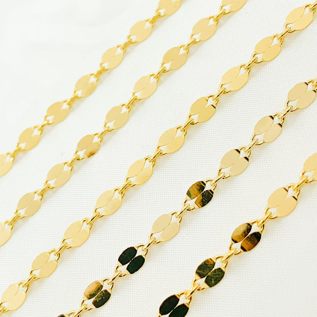 V19GP. Gold Plated 925 Sterling Silver Flat Marina Link Chain