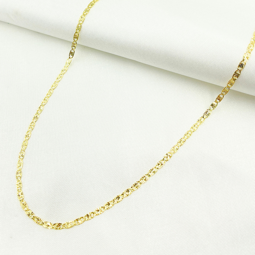 14k Solid Yellow Gold Diamond Cut Marina Link Necklace