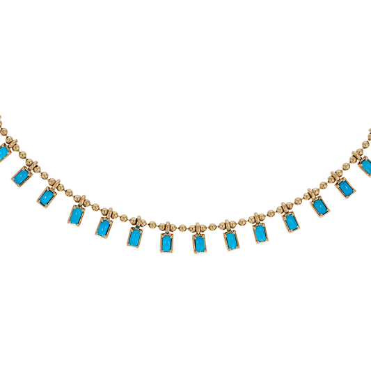 NFZ71948. 14K Solid Gold Gemstone Dangle Rectangle Necklace