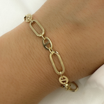 Load image into Gallery viewer, 501069MGG Bracelet. 14k Solid Yellow Hollow Gold Flat Oval Link & Flat Marina Link Bracelet