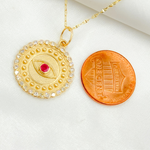 Load image into Gallery viewer, 14K Solid Gold Diamond Evil Eye Circle Charm. GDP436